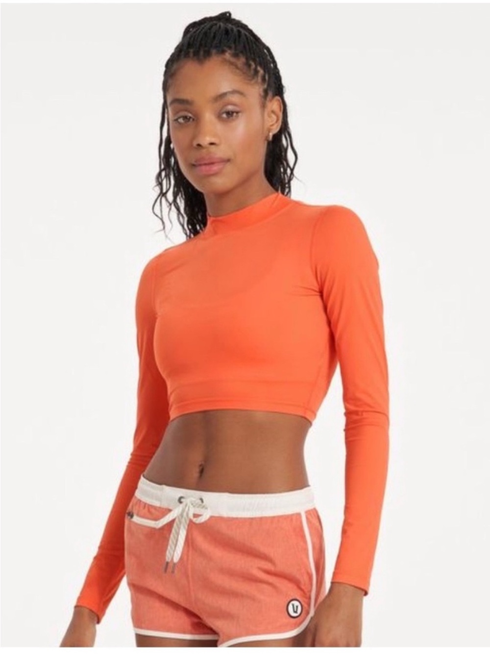 Vuori Women's Lux Long-Sleeve Crop Top in Orange Size Small